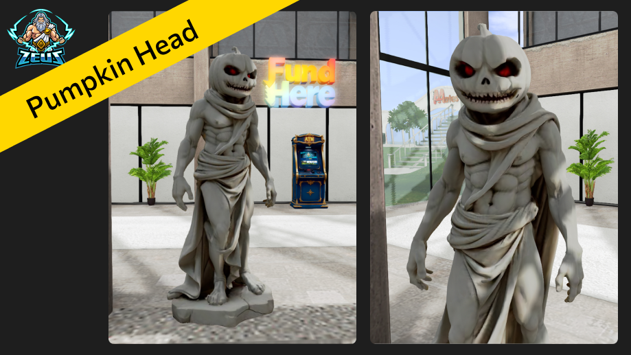 AI-Generated Marble Monster with a Pumpkin Head