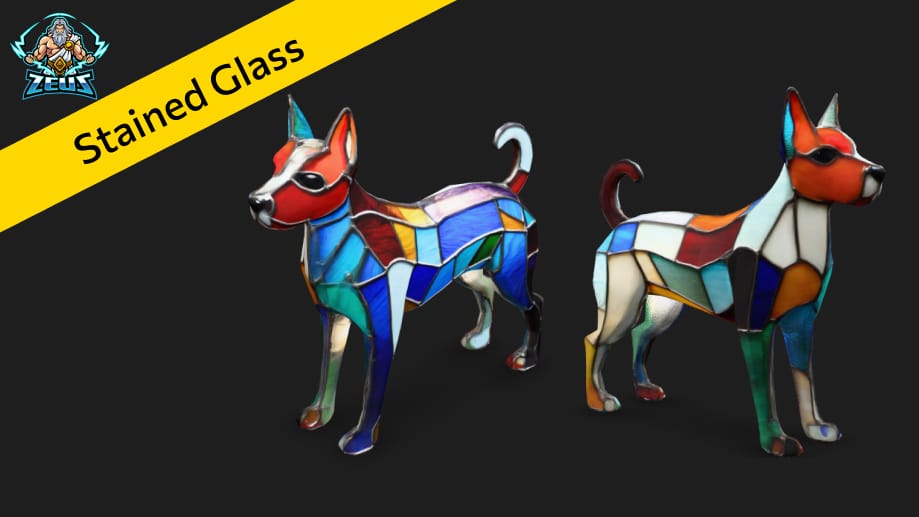 3D Mesh Stained Glass Dog for Second Life