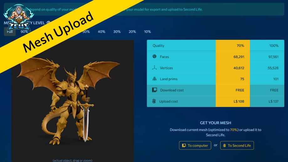 Upload 3D Models to Second Life Directly from MeshZEUS